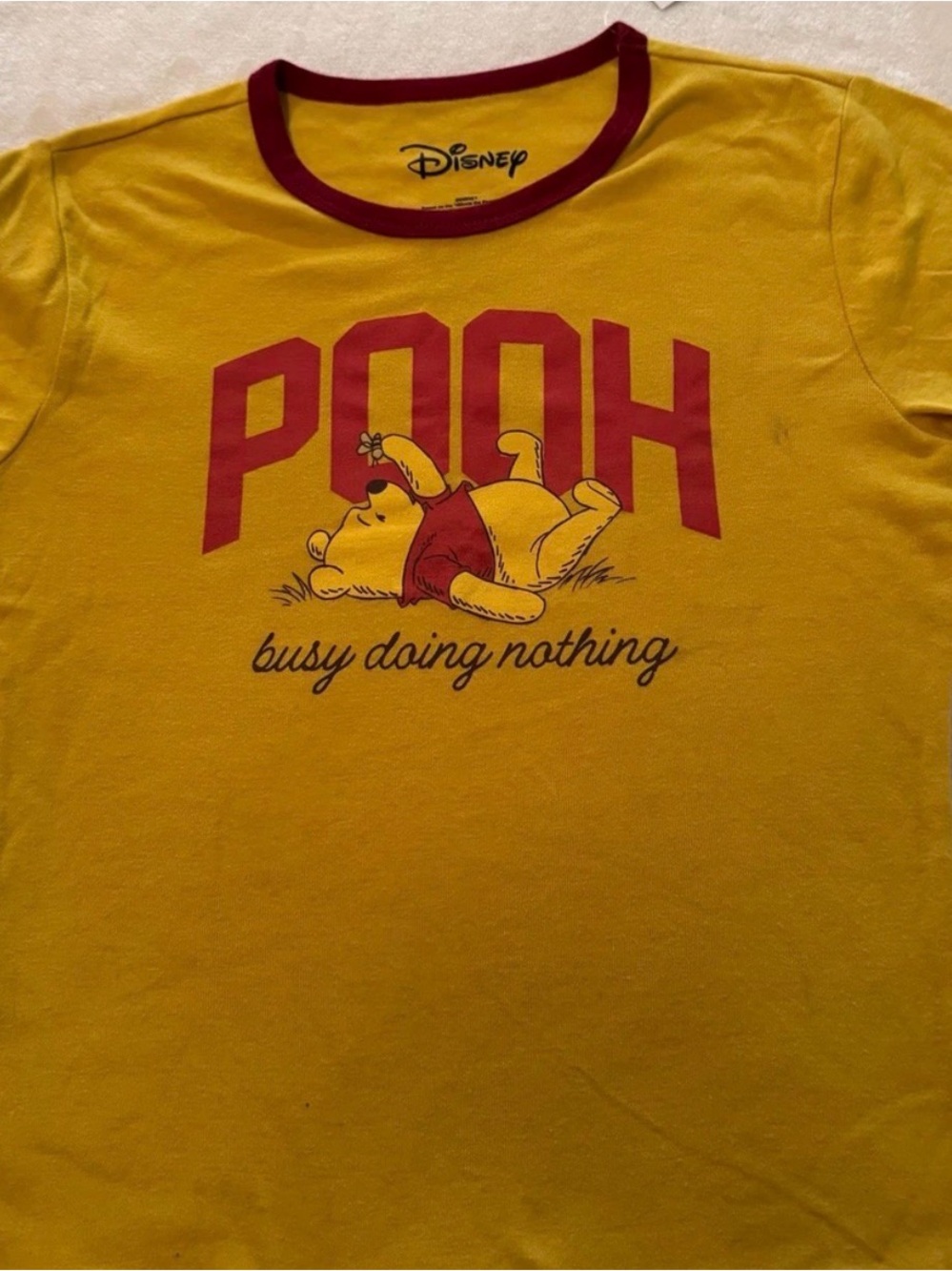 Disney Yellow & Maroon Pooh Ringer Tee - Kids